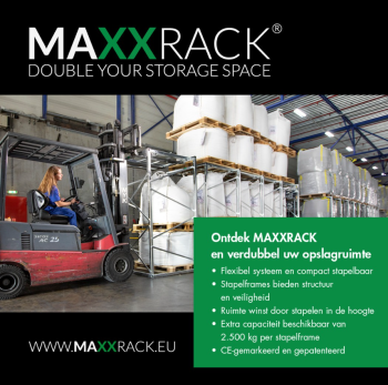 Maak nu kennis met Maxxrack! De rekken zijn compact te stapelen (tot 10 rekken) en daardoor ook gemakkelijk te transporteren met een vorkheftruck.<br />Uw opslagcapaciteit kunt u met dit rek tot 90% groter.<br />De rekken beschermen niet alleen de goederen, maar stapelen goederen effici&euml;nter, ook boven op andere pallets tot wel 2500 kg extra.